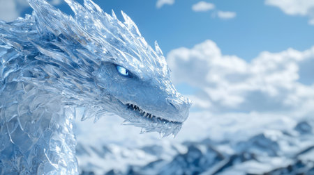 Majestic ice dragon in winter landscapeの素材