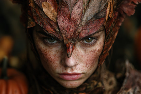 Mysterious warrior with leaf-like headdressの素材