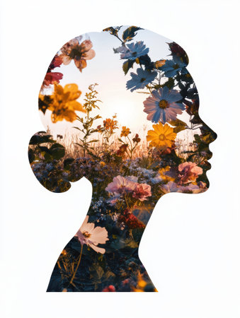 Floral silhouette of a person's headの素材