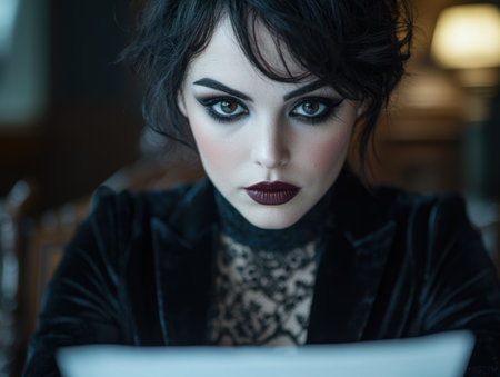 Intense gaze of a mysterious womanの素材