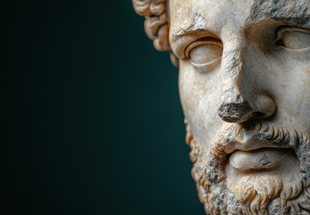 Closeup of ancient stone sculpture faceの素材