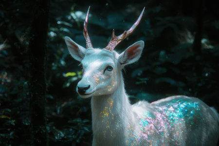 Magical glowing deer in enchanted forestの素材