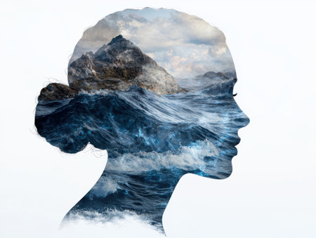 Dramatic seascape with crashing waves and rugged mountainsの素材