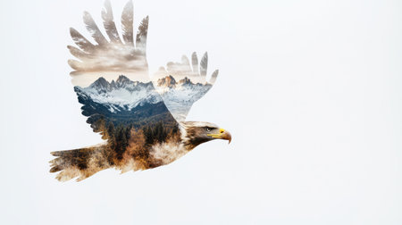 majestic eagle soaring over snowy mountainsの素材