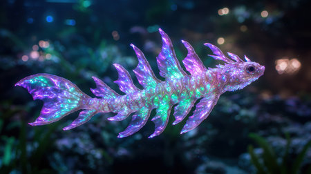 Colorful glowing fish in underwater sceneの素材