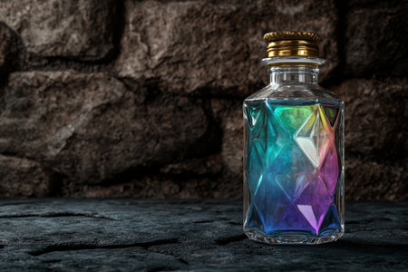 Colorful glass bottle on dark backgroundの素材