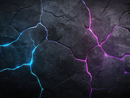 Glowing cracks in dark stoneの素材