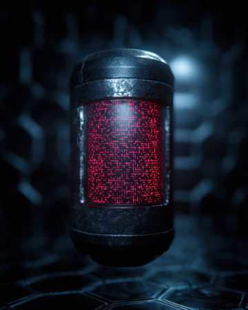 Glowing futuristic device in dark settingの素材