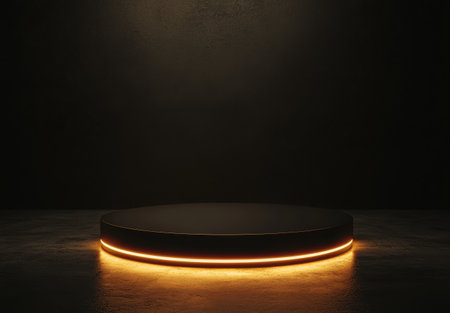 Glowing platform in dark roomの素材
