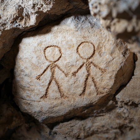 ancient rock carvings of two stick figuresの素材