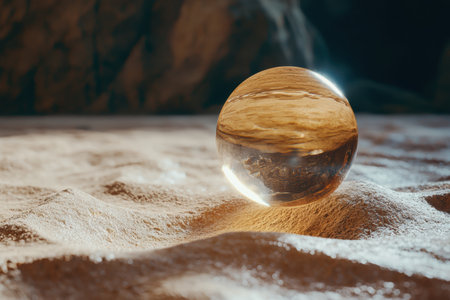 Magical glass sphere on snowy surfaceの素材