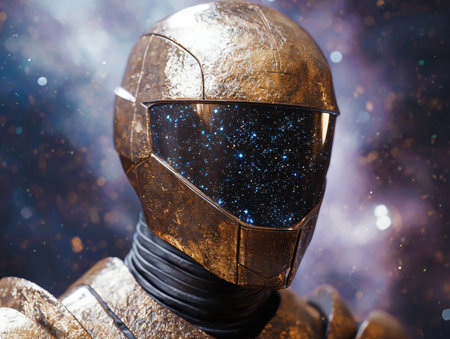 Futuristic space helmet with galaxy reflectionの素材