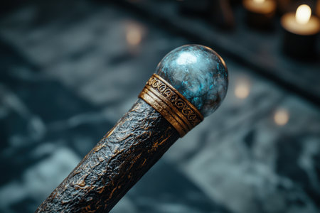 Ornate walking stick with a blue glass orbの素材
