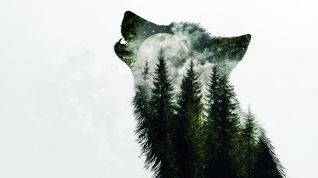 Mystical forest wolf under the moonlightの素材