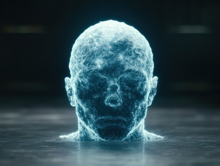 Ethereal glowing head emerging from waterの素材