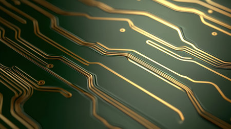 abstract circuit board pattern with golden linesの素材