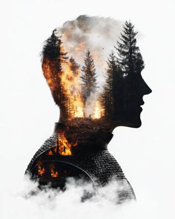 Burning forest silhouetteの素材