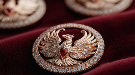 Elegant phoenix brooch with gemstoneの素材