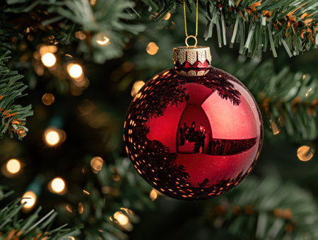 Festive christmas ornament hanging on treeの素材