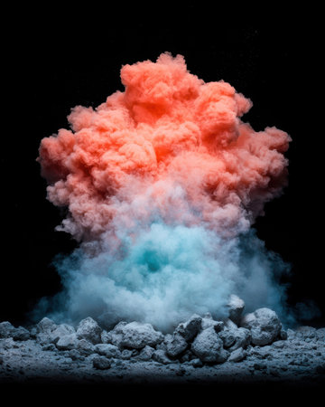Colorful smoke explosion on dark backgroundの素材