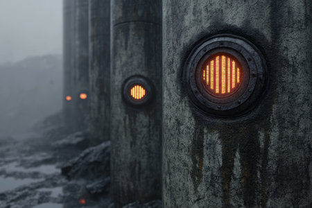 Mysterious industrial lighting in the fogの素材