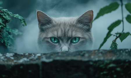 Mysterious cat with piercing green eyesの素材
