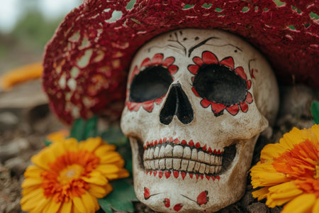 Colorful skull decoration with flowersの素材