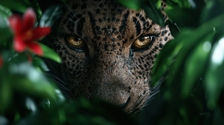 close up of a leopard's face in the jungleの素材