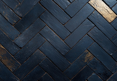 Textured black slate tiles in a herringbone patternの素材