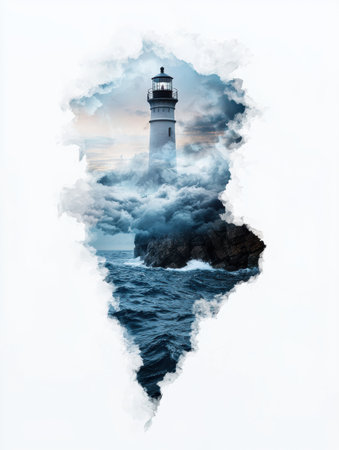 Lighthouse in stormy ocean landscapeの素材