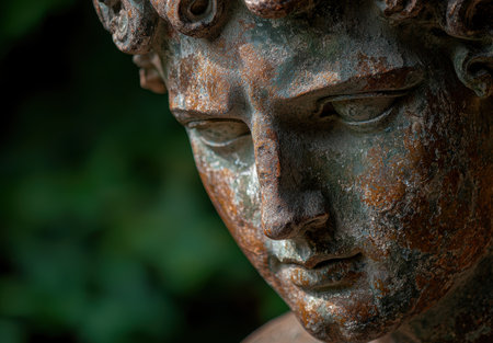Close-up of an ancient bronze statueの素材