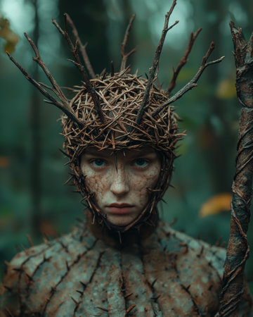 mysterious forest creature with thorny crownの素材