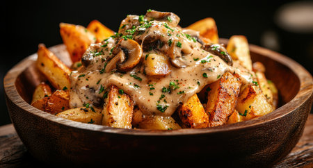 Hearty mushroom and potato dish with creamy sauceの素材