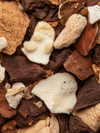 Assortment of chocolate and mushroom piecesの素材