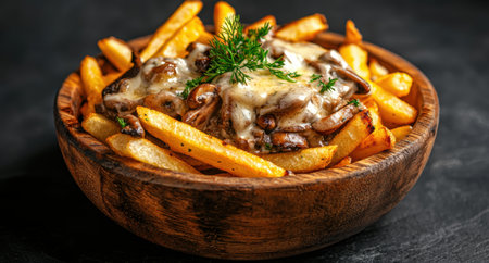 Delicious mushroom and potato dish with fresh herbsの素材