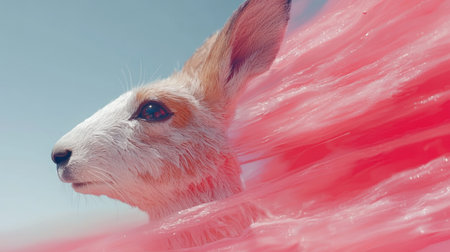 close-up of a rabbit with pink furの素材