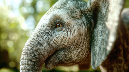 Close-up of an elephant's eye in the wildの素材