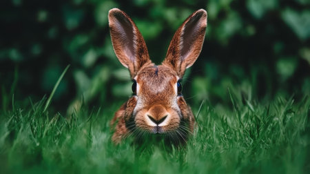 Curious rabbit in the grassの素材