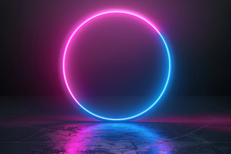 glowing neon circle on dark backgroundの素材