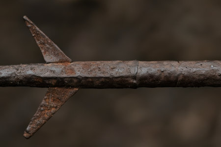 Rusty old metal nail on a dark backgroundの素材