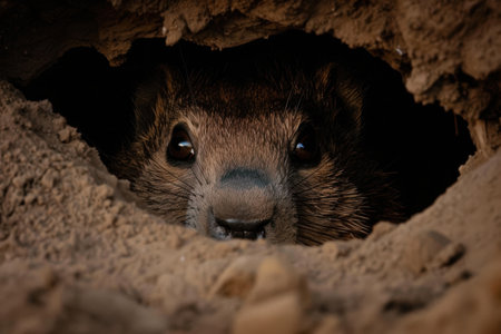 Curious rodent peeking from burrowの素材