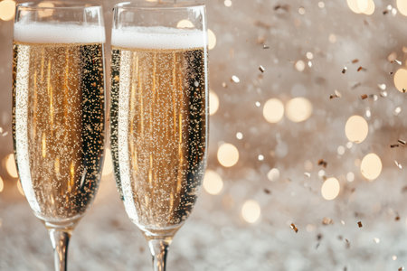 Sparkling champagne glasses with golden bubblesの素材