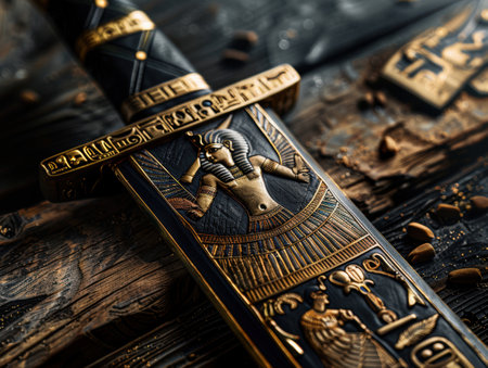 ancient egyptian hieroglyphic artwork on wooden surfaceの素材