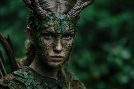 Mysterious forest creature with piercing blue eyesの素材