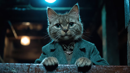 Mysterious cat in a dark alleyの素材