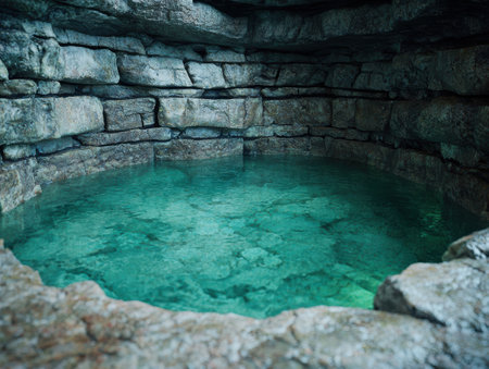 Serene underground pool in natural stone caveの素材