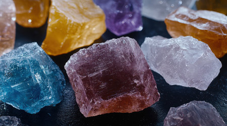Assortment of colorful natural gemstones and crystalsの素材