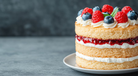 delicious layered cake with fresh berriesの素材
