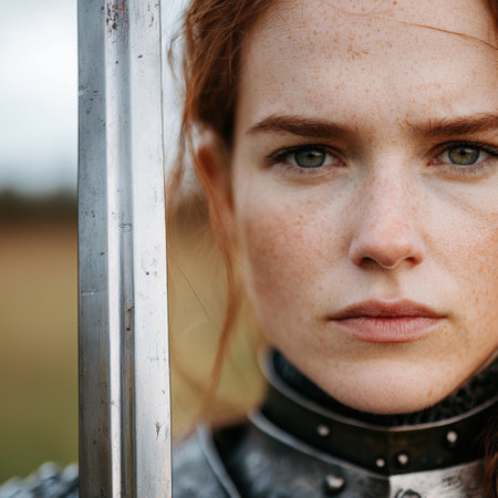 Pensive young woman with freckles and red hairの素材