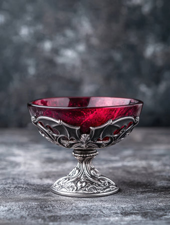 Ornate crystal glass bowl with red liquidの素材